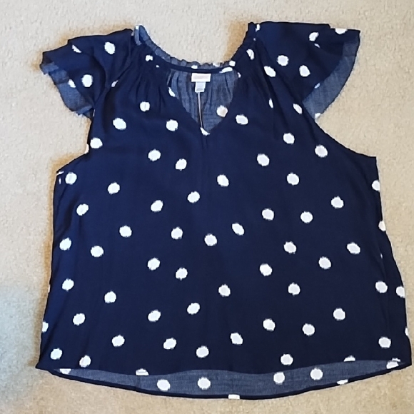 a new day Tops - a new day Polka Dot Blouse Flutter Sleeves Navy White Women's Plus Size 18 / 2X